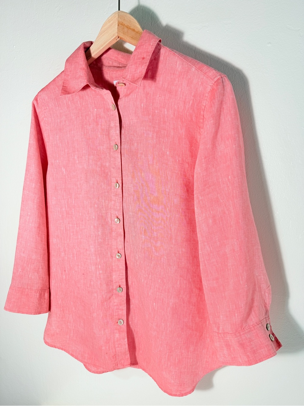 Chico’s 100% Linen Coral Button Front Shirt 3/4 Sleeve Size 1 US 8